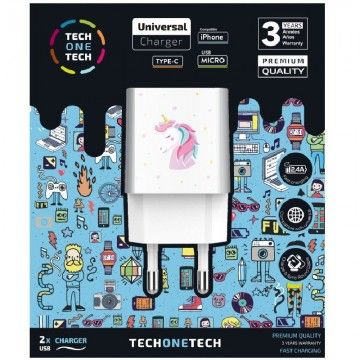 Carregador de parede Tech One Tech Unicorn Dream/2xUSB/2.4A/Branco TECH ONE TECH - 1