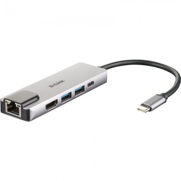 Docking USB Type-C D-Link DUB-M520/ 2xUSB/ 1xHDMI/ 1xRJ45/ 1xThunderbolt/ Cinza DLINK - 1