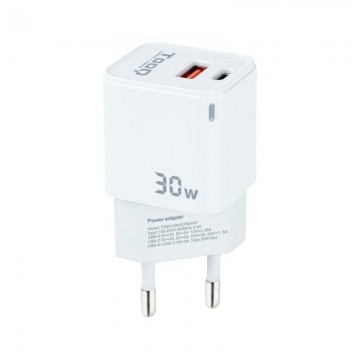 Carregador de parede TooQ TQWC-GANQCPD30WT/ 1xUSB Tipo-C/ 1xUSB/ 30W TOOQ - 1