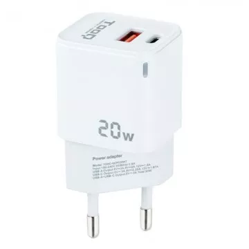 Carregador de parede TooQ TQWC-QCPD20WT/ 1xUSB tipo C/ 1x USB/ 20W/ Branco TOOQ - 1