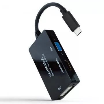 Adaptador Nanocable 10.16.4301-ALL/ USB Type-C Macho - HDMI Fêmea - DVI-I Fêmea - VGA Fêmea/ 20cm/ Preto NANO CABLE - 1