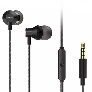 Fones de ouvido intra-auriculares Aiwa ESTM-50BK/com microfone/conector 3.5/preto  - 1