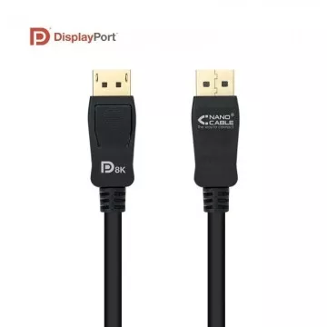 Cabo DisplayPort 1.4 8K Nanocable 10.15.2502/ DisplayPort Macho - DisplayPort Macho/ 2m/ Certificado/ Preto NANO CABLE - 1