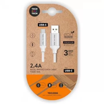 Tech One Tech TEC2006 Cabo USB 2.0/ USB Tipo-C Macho - USB Macho/ 1 m/ Branco TECH ONE TECH - 1