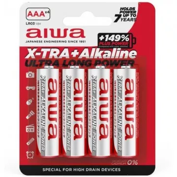 Pacote com 4 pilhas AAA Aiwa X-TRA+Alcalina LR03/ 1,5V/ Alcalina  - 1