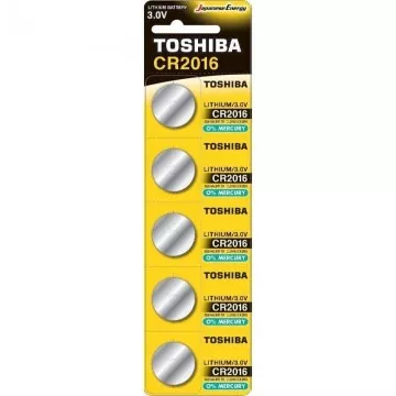 Pacote com 5 baterias de botão Toshiba CR2016/3V TOSHIBA - 1