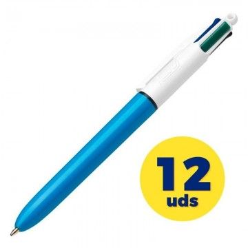 Caixa de caneta de tinta óleo retrátil original Bic Medium 889969/ 12 unidades/ 4 cores de tinta/ barril azul  - 1