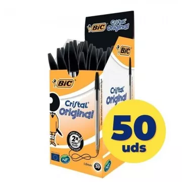 Caixa de Canetas Tinta Óleo Original Bic Cristal 8373639/ 50 unidades/ Preto  - 1