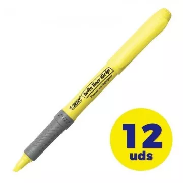 Caixa de marcadores fluorescentes Bic Brite Liner Grip/ 12 unidades/ Amarelo  - 1