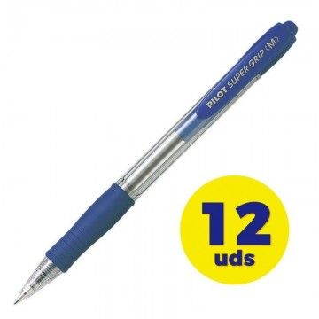 Caixa de caneta de tinta a óleo retrátil Pilot Super Grip M/12 unidades/azul  - 1
