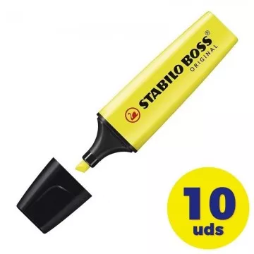 Caixa de marcadores fluorescentes originais Stabilo Boss/ 10 unidades/ Amarelo  - 1