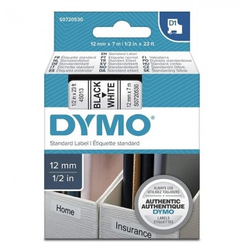 Fita de etiqueta plástica Dymo D1 45013/ para gerenciador de etiquetas/ 12 mm x 7 m/ preto e branco  - 1