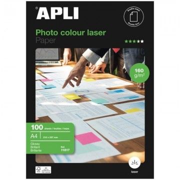 Papel fotográfico Apli Color Laser 11817/ DIN A4/ 160 g/ 100 folhas/ Brilhante  - 1