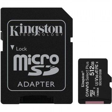 Cartão de memória Kingston CANVAS Select Plus 512GB microSD XC com adaptador/Classe 10/100MBs KINGSTON - 1
