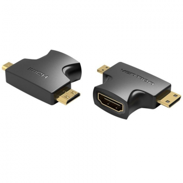 Adaptador HDMI 2 em 1 Vention AGFB0/ HDMI Fêmea para Micro HDMI Macho - Mini HDMI Macho VENTION - 1