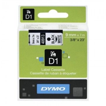 Fita de etiqueta plástica Dymo D1 40913/ para gerenciador de etiquetas/ 9 mm x 7 m/ preto e branco  - 1