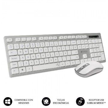 Combinação de teclado e mouse sem fio Subblim Teclas Ergo sem fio Silencioso Flat HQ/Prata e branco Subblim - 1
