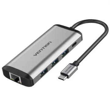 Docking USB Type-C Vention THAHB/ 1xHDMI/ 3xUSB/ 1xUSB Type-C/ 1xRJ45/ 1xLeitor de cartão/ 1xAudio/ Cinza  - 1