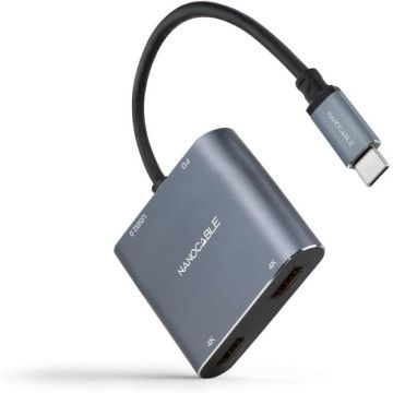 10.16.4305 Conversor Nanocable/ USB Type-C Macho / 2x HDMI Fêmea - USB Type-C PD Fêmea - USB Fêmea/ 15cm/ Cinza NANO CABLE - 1