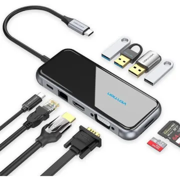 Docking USB Type-C Vention TFGHB/ 1xVGA/ 1xHDMI/ 4xUSB/ 1xUSB Type-C PD/ 1xRJ45/ 1xSD Card Reader/ Cinza VENTION - 1