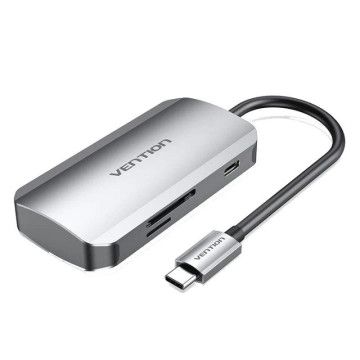 Docking USB Type-C Vention TNHHB/ 3xUSB/ 1xUSB Type-C PD/ 1xSD e Leitor de cartão MicroSD/ Cinza VENTION - 1