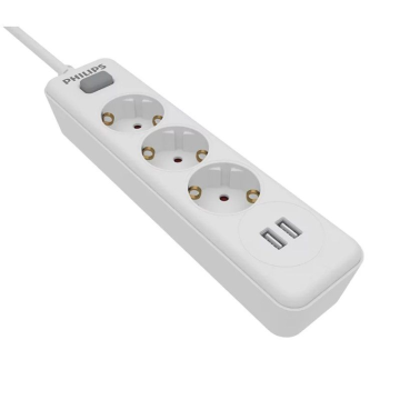 Filtro de linha com interruptor Philips SPN3032WA/10/ 3 soquetes/ 2 USB/ Cabo 2 m/ Branco PHILIPS - 1