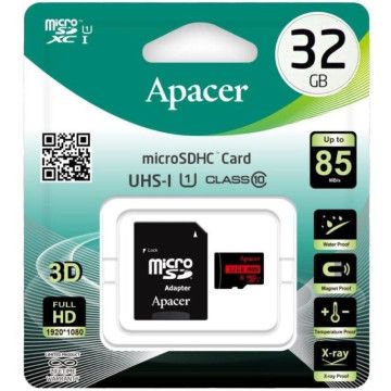 Cartão de memória Apacer 32GB microSD HC UHS 1 com adaptador/Classe 10/85MBs Apacer - 1