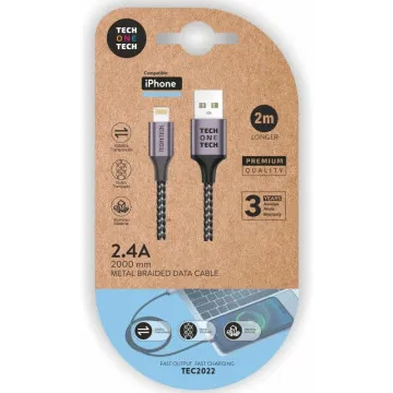 Cabo USB 2.0 Tech One Tech TEC2022/ USB Macho - Lightning Macho/ 2m/ Cinza TECH ONE TECH - 1