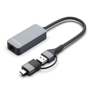 Adaptador USB 3.2 Gen1 Aisens A109-0710/ USB Macho - USB Tipo-C Macho - RJ45 Fêmea/ 2500Mbps/ 15cm/ Cinza AISENS - 1