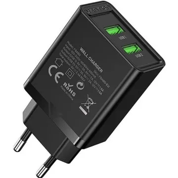 Carregador de Parede Vention FBAB0-EU/ 2xUSB/ 18W/ Preto VENTION - 1