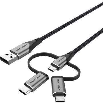 Vention CQJHF Cabo USB Tipo C/ USB Macho/ USB Tipo C Macho - MicroUSB Macho - Lightning Macho/ 1m/ Cinza VENTION - 1