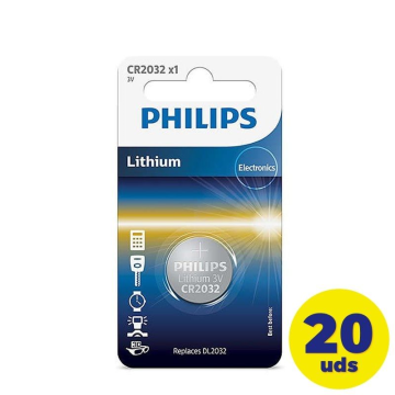 Pacote de 20 pilhas tipo botão Philips CR2032/3V PHILIPS - 1