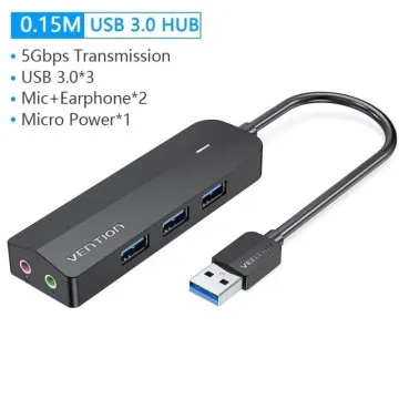 Hub USB 3.0 com placa de som Vention CHIBB/ 3xUSB/ 1xMicroUSB PD VENTION - 1