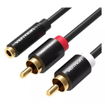 Cabo Estéreo Vention VAB-R01-B100/ Jack 3.5 Fêmea - 2x RCA Macho/ 1m/ Preto VENTION - 1