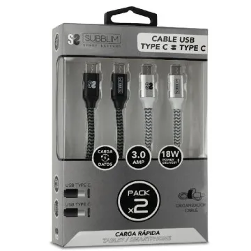 Cabo USB 2.0 Tipo-C Subblim SUB-CAB-4CC001 Pack 2/ USB Tipo-C Macho - USB Tipo-C Macho/ 1m/ Preto e Prata Subblim - 1