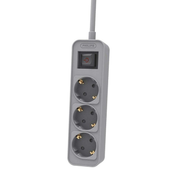 Extensão elétrica Philips com interruptor CHP2134G/10/3 tomadas elétricas/cabo de 1,5m/cinza PHILIPS - 1