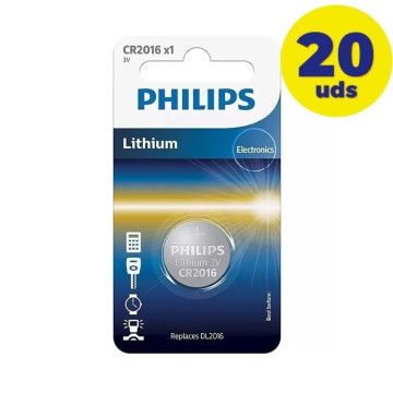 Pacote de 20 baterias tipo botão Philips CR2016/3V PHILIPS - 1