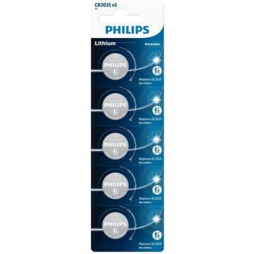 Pacote de 5 baterias de botão de lítio/3V Philips CR2025P5/01B PHILIPS - 1