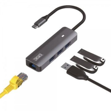 HUB USB Tipo-C 3GO HUB37PETHC/ 3xUSB/ 1xRJ45/ Cinza 3GO - 1