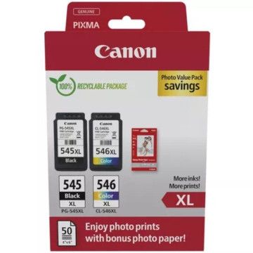 Cartucho de tinta Canon original PG-545XL + CL546XL Multipack de alta capacidade / preto / tricolor + papel fotográfico CANON - 