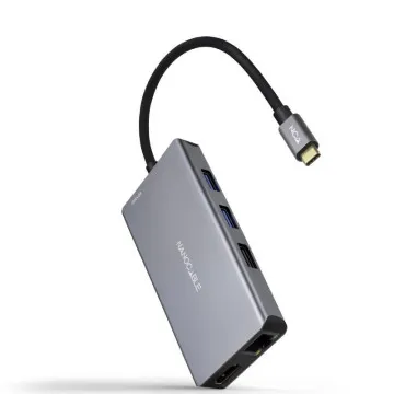 Docking Type-C Nanocable 10.16.1009/ 3xUSB/ 2xHDMI 4K/ 1xRJ45/ 1xLeitor de cartão/ 1xUSB Type-C PD/ Cinza NANO CABLE - 1