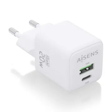 Carregador de parede Aisens Gan ASCH-20W2P010-W/ 1xUSB Tipo-C/ 1xUSB/ 20W AISENS - 1