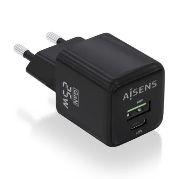 Carregador de parede Aisens Gan ASCH-25W2P015-BK/ 1xUSB Tipo-C/ 1xUSB/ 25W AISENS - 1