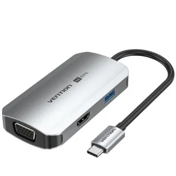 Docking USB Type-C Vention TQAHB/ 1xHDMI/ 1xUSB/ 1xVGA/ 1xUSB Type-C PD/ Cinza VENTION - 1