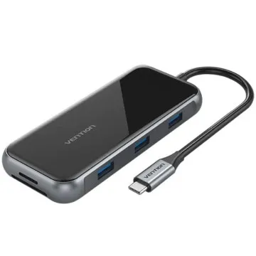 Docking USB Type-C Vention TFLHB/ 1xHDMI 4K/ 3xUSB/ 1xRJ45/ 1xCard Reader/ 1xTRRS 3.5/ 1xUSB Type-C PD/ Cinza VENTION - 1