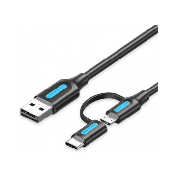 Vention CQDBD USB 2.0 Cabo USB Macho - Micro USB Macho/ USB Tipo-C Macho/ 480Mbps/ 50cm/ Preto VENTION - 1