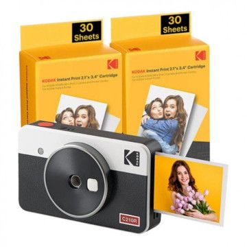 Câmera digital instantânea retrô Kodak Mini Shot 2/tamanho da foto 53,3x86,3mm/inclui 2x papel fotográfico/branco KODAK - 1