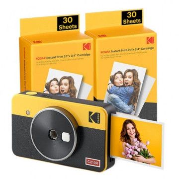 Câmera digital instantânea retrô Kodak Mini Shot 2/tamanho da foto 53,3x86,3mm/inclui 2x papel fotográfico/amarelo KODAK - 1