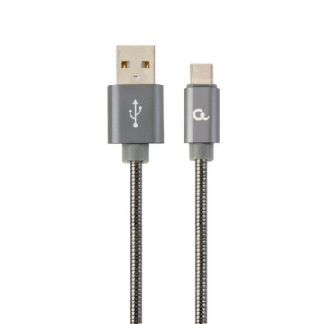 CABLE DE CARGA Y DATOS GEMBIRD USB TIPO C DE METAL EN ESPIRAL PREMIUM, 2M, GRIS Cablexpert - 1