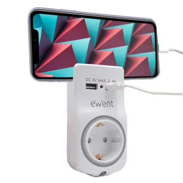 CARGADOR EWENT USB CA 2 PUERTOS 2,4A 12W SHUKO SOPORTE MOVIL Y LUZ NOCTURNA BL EWENT - 1